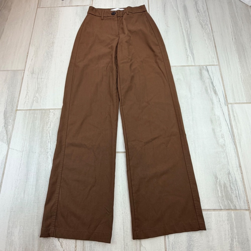 Bershka Brown High Waisted Wide Leg Trousers Size 2 Dress Pants